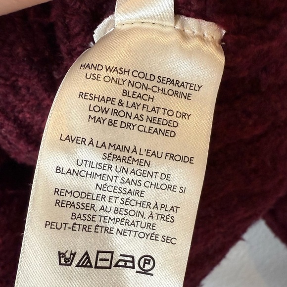 Free People Burgundy Ribbed Chunky Women’s Popover Oversized Henley Sweater Sz M - Picture 7 of 13